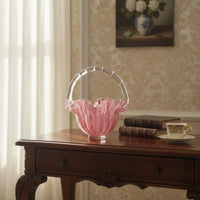 Handmade Pink Glass Basket Light Luxury Ruffled Rim Glass Bowl Elegant Tabletop Decor for Showroom