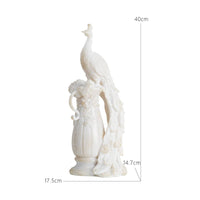 Peacock Statue with Pedestal Imitation Jade Peacock Sculpture Ivory-White Decor for Home Stylists, Entryway, Wedding