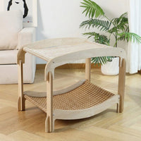 Cat Hammock Bed Multi-Level Wood Stand with Woven Rattan Sleeping Nest, Hammock Indoor Cooling Mat for Cats, Sturdy Resting Play Area