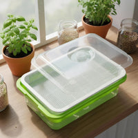 Sprouting Tray with Lid Dense Grid Microgreens Growing Tray Soil Double Layer Sprouting Plate for Beginners, Indoor, Kitchen, Countertop