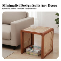 Japanese Aesthetic Rattan Cube Stool Woven Design Multi-Purpose Low Seat Space-Saving Accent Table Versatile for Apartment Dwellers, Interior Designers, Small Areas, Entryway, Living Room, Bedroom