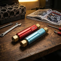 2 Pieces Residual Brake Pressure Valve with Fittings Anodized Drum Brake Valve Red Inline for Car Builders, Garage Builds