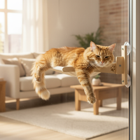 Cat Window Hammock with Suction Cups, Wooden Perch for Sunbathing and Viewing