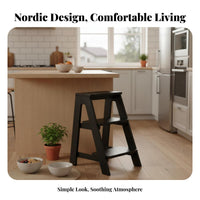 Nordic Design Two-Step Ladder Stool Multi-Functional Household Furniture Sturdy Build Space-Saving for Homeowners, Seniors, Parents, Kitchen, Dining Room, Home Bar, Office