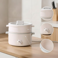 Multifunction Cooking Pot Ceramic-Coated Electric Cooker with Glass Lid Electric Hot Pot Nonstick Cooker with Lid Even-Heating