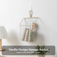 Hanging Wire Basket Nordic Design Wire Wall Basket Sturdy Construction Wire Mesh Hanging Holder for Homeowners, Students, Kitchen, Washroom