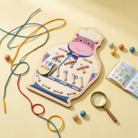Punched Holes Animal Threading Board Printed Cartoon Lacing Practice Board Colorful Learning Toy Rounded Edges for Children