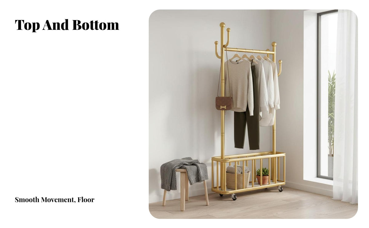 Lockable Casters Mobile Coat Stand Space Saving Freestanding Clothes Hanger Heavy Duty Freestanding Wardrobe Rack Large Capacity for Apartment Dwellers, Homeowners, Bedroom, Dorm Room, Entryway, Retail Shop