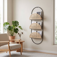 Magazine Rack with Cane Shelves Boho Wall-Mounted Magazine Rack Space-Saving