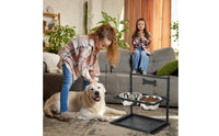 Adjustable Height Pet Feeder Stainless Steel Bowls Raised Pet Bowl Stand Non-Slip Raised Double Bowl Stand for Large Dogs