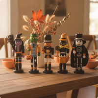 5 Pieces Halloween Nutcrackers Miniature Nutcracker Figure with Round Base Tabletop Wooden Figure for Decorators, Collectors