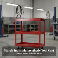 Long-Lasting Steel Construction 3-Tier Tool Cart High Load Capacity 3-Tier Rolling Tool Cart Industrial Grade Workshop Service Trolley Locking Wheels for Mechanics, Tradesmen, DIY Enthusiasts, Auto Repair Shop, Garage, Warehouse