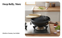 Small Non-Stick Wok Long-Lasting Handmade Wok Pan Wooden Handle Iron Pot Rust Protection Lidded Deep Stir-Fry Pan
