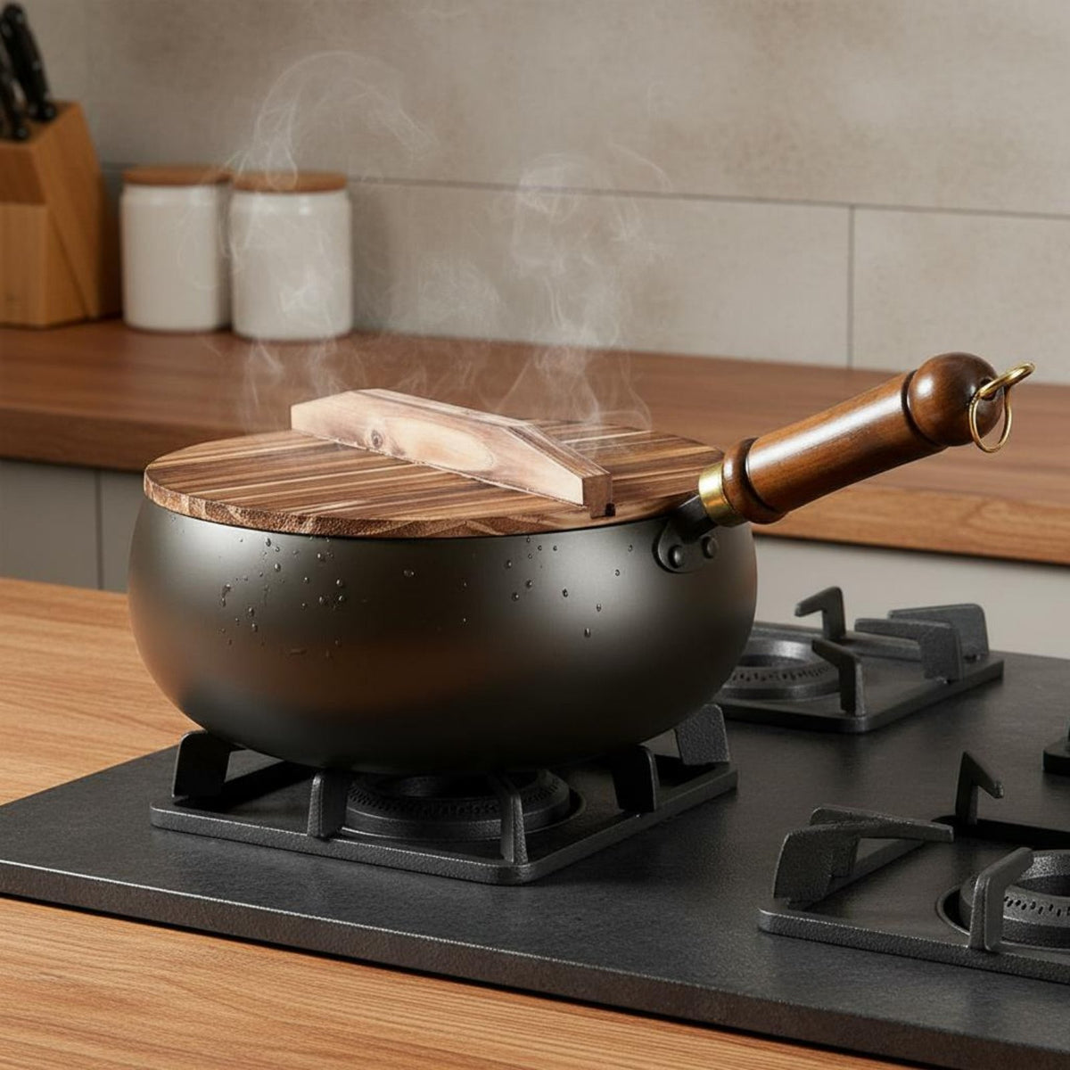 Traditional Iron Wok No Coating Chinese Iron Wok Deep Stir Fry Pan Naturally Non-Stick Thickened Frame for Gas Cooktop