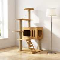 Cat Activity Center Tree Indoor with Five Tiers, Multi-Level Climbing Frame Featuring 2 Condos, Scratching Posts, and Perches for Large Adult Cats