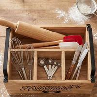 Wooden Utensil Holder Compartmented Rustic Flatware Storage Box Portable
