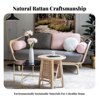 Rattan Sofa Minimalist Design Wicker Couch with Cushion Aesthetic Woven Cane Loveseat for Apartment Dwellers, Couples, Balcony, Sunroom, Patio