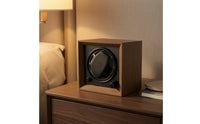Wooden Single Watch Winder with LED Light Compact Automatic Watch Winder with LED Light Ultra-Quiet Silent for Display Shelf, Bedside Table, Office Desk