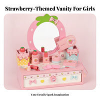 Dress-up Vanity Set Strawberry Motif Smooth Edges Wooden Vanity Toy