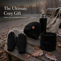 Knitted Beanie Hat Scarf and Gloves Set for Winter, Fleece Lined Windproof Warm Casual Kit for Men and Women