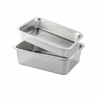 2 Pieces Easy to Clean Stainless Steel Drain Pan Set Heavy-Duty Perforated Draining Tray Oven Safe Deep Rectangular Steel Tub for Commercial Kitchens, Restaurant, Food Service