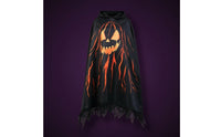Scary Pumpkin Specter Costume Digital Print Hooded Pumpkin Lantern Cape Tattered Hem Halloween Outfit for Trick-or-Treating