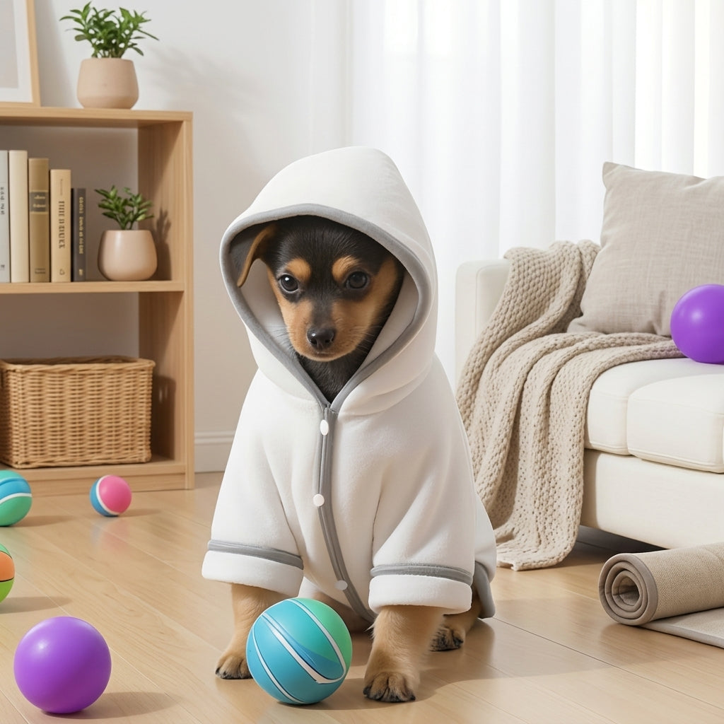 Dog Bathrobe and Cat Bathrobe Towel with Hood, Absorbent Polyester Pet Bathrobe with Strap, Casual Style for Dog Grooming and Pet Care