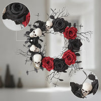 Halloween Door Wreath Dark Red Wreath with Skulls Gothic for Wall