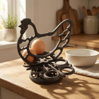 Interlocking Loops Cast Iron Chicken Egg Holder Openwork Cast Iron Egg Holder Round Base Decorative Chicken Stand Heavy Duty