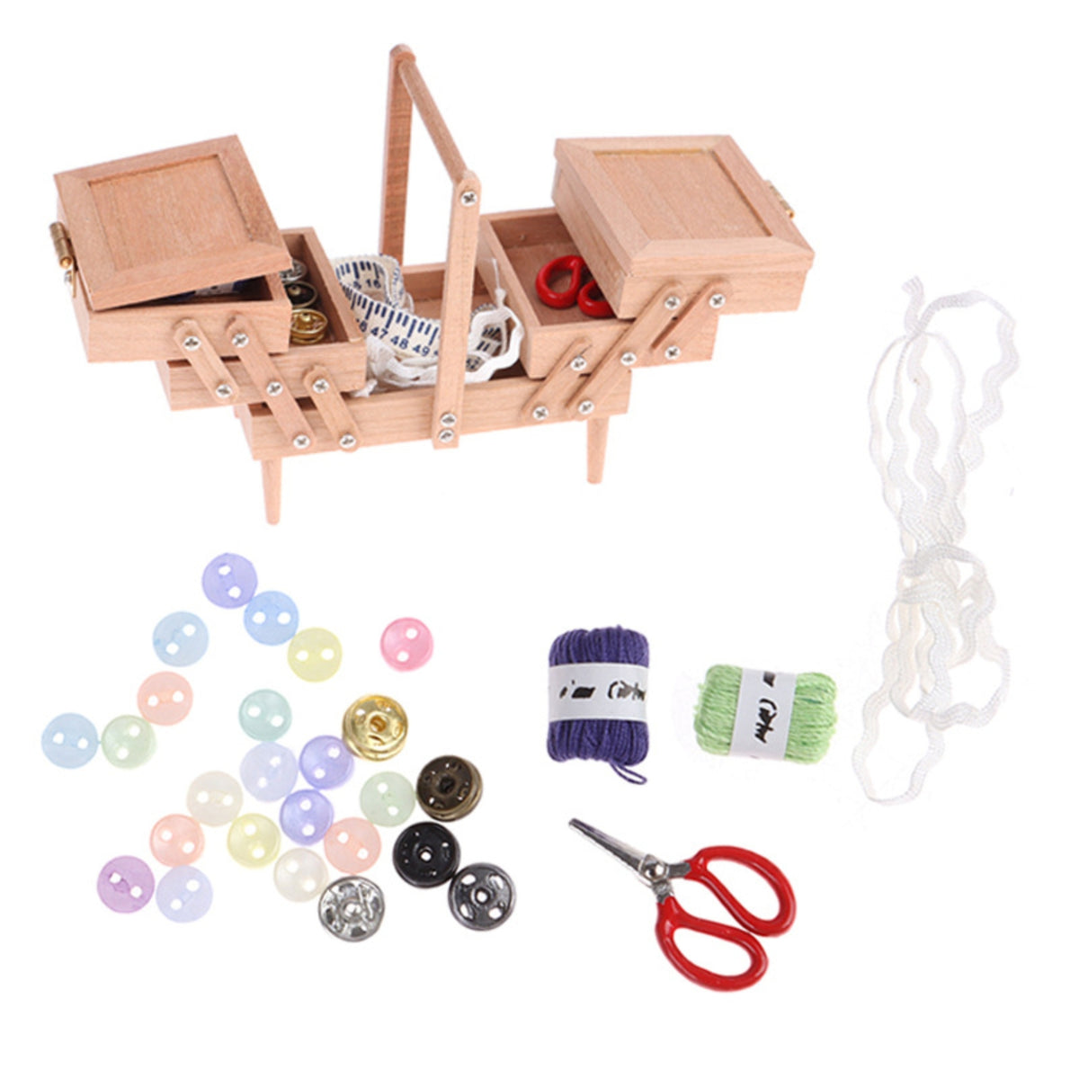 Miniature Sewing Box with Accessories Realistic Miniature Sewing Box Detailed