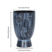 Planter with Face Detailing Indoor Facial Sculpture Planter Weathered Cylindrical Vase for Patio, Balcony