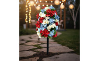Fake Hydrangea Stake DIY Artificial Flower Ball Red, White, and Blue Celebration Decoration for Garden, Yard