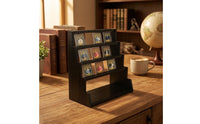 Black Wooden Card Display Rack 4-Tier Tiered Card Stand Angled unobstructedFrame Display Rack Rectangular Base