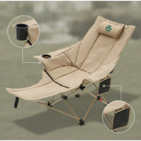 Collapsible Folding Lounge Chair with Cup Holder High-Back Reclining Camp Chair with Headrest Foldable Recliner Supportive for Backyard