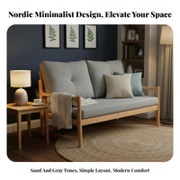 Nordic Design 2-Seater Wooden Frame Settee Japanese Aesthetic Loveseat Space-Saving Couch Minimalist aesthetic for Small Apartment Dwellers, Homeowners, Office Professionals, Living Room, Bedroom, Reception Area