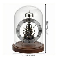 Transparent Dome Clock Gear Detail Walnut Base Clock Mechanical Style Home Decor