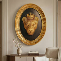 Lion Head Wall Sculpture MightyLion Head Wall Plaque Gold-Toned for Homeowners, Living Room, Entryway, Study