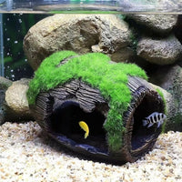 Mossy Barrel Aquarium Ornaments and Aquarium Cave, Resin Hollow Hiding Shelter for Small Fish, Textured Aquarium Decoration, 1 Piece