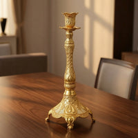 Decorative Pedestal Candle Holder Ornate Tabletop Candle Holder Embossed Candelabrum Vintage-Style for Weddings