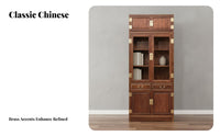 Chinese Design Solid Wood Bookcase Mortise and Tenon Joinery Traditional Wood Bookshelf Construction Wooden Display Cabinet with Glass Doors