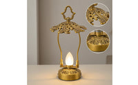 Table Lamp with Frosted Bulb Vintage-Style Lantern with Handle Hollow-Carved Ambient Light for Desk, Bar