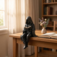 Dark Cloaked Figure Statue Sturdy Sitting Statue Creepy Shelf Sitter Spooky for Display Cabinet