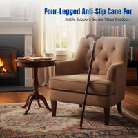 Wooden Non-Slip Four-Legged Stable Cane for Seniors, Adjustable Handle
