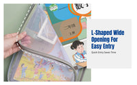 L-Shaped Subject Classification File Bag, Transparent Mesh Fastener Organizer, Multi-Compartment Storage for Exam Papers