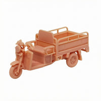 1/64 Scale Cargo Tricycle Model Unpainted Three-Wheeled Cargo Trike Orange-Peach Finish Three Wheel Flatbed Truck Model Side Railings