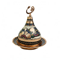 Hand-Painted Metal Serving Piece Floral Patterns Ornate Metal Tableware Home Decor Item Multicolor Embossed