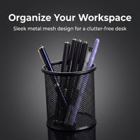 Metal Mesh Pen Organiser for Desk, Office Organizer Desktop Storage, Large Capacity Pencil Cup, Round Shape Accessories for Students