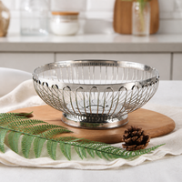 Stainless Steel Fruit Bowl, Round Fruit Basket, Rust Resistant Wire Fruit Bowl for Kitchen Bench, Polished Metal Fruit Basket