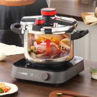 Gas and Induction Compatible Stainless Steel Pressure Cooker Multiple Safety Features Stainless Steel Pressure Pot Even Heat Distribution Single-Hand Opening Cooker Anti-Scald Handles for Home Cooks, Families