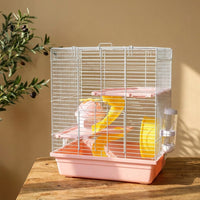 Double Layer Cage with a Solid Base, Square Compact Hamster Cage for Indoor Use, Portable Wire Enclosure and Starter Portable Animal Pen